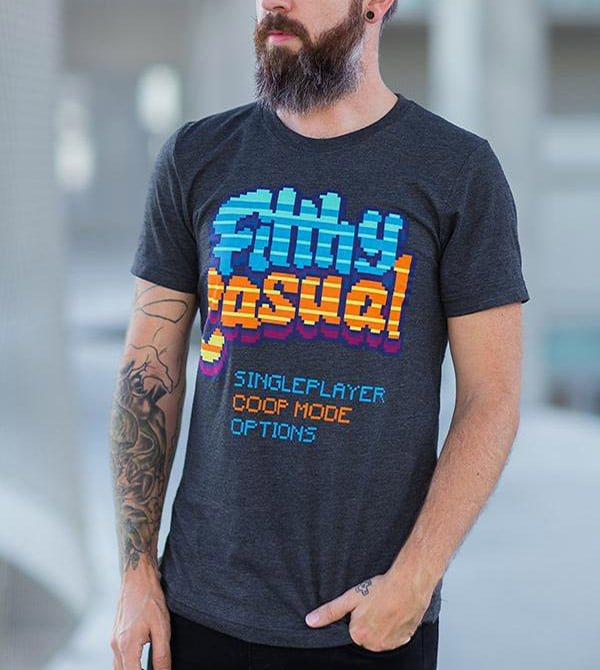 Filthy Casual gamer t-shirt printed on grey t-shirt 