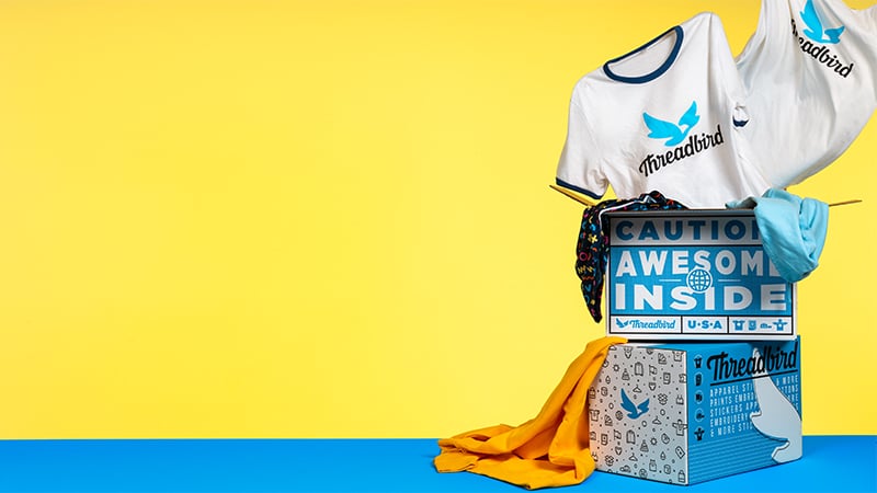 T-shirt and other custom products coming out of Threadbird branded box