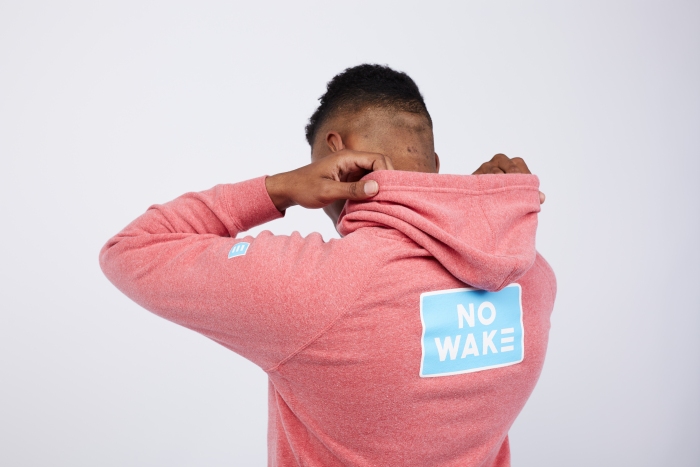 No Wake Lifestyle Hoodie with No Wake Printed on the back of red heather hoodie